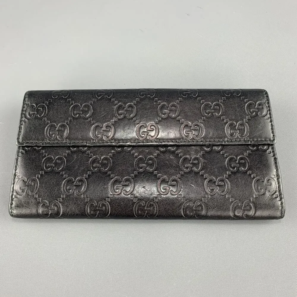 GUCCI Monogram Embossed Black Leather Checkbook Wallet - Picture 7 of 10